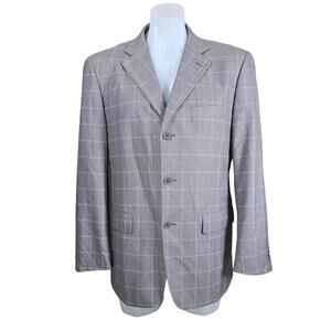 Fazzi Sport Mens 42R Grey Check Windowpane Plaid Blazer Suit Jacket Sport Coat